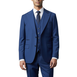 Rh15 Indigo Ideal Vested 2 Button Peak Lapel Suit - Front View