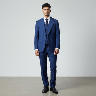 Rh15 Indigo Ideal Vested 2 Button Peak Lapel Suit - Side View