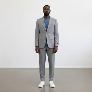 Rh15 Light Grey Ideal Vested 2 Button Peak Lapel Suit - Detail View