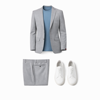 Rh15 Light Grey Ideal Vested 2 Button Peak Lapel Suit - Close Up