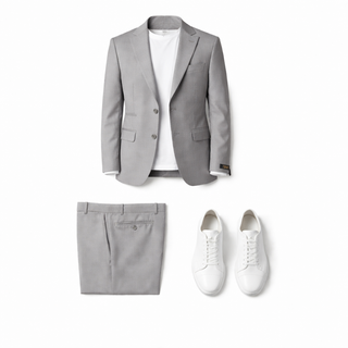 Rh15 Medium Grey Ideal Vested 2 Button Peak Lapel Suit - Close Up