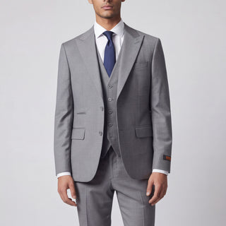 Rh15 Medium Grey Ideal Vested 2 Button Peak Lapel Suit - Front View