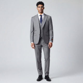 Rh15 Medium Grey Ideal Vested 2 Button Peak Lapel Suit - Side View