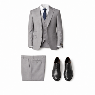 Rh15 Medium Grey Ideal Vested 2 Button Peak Lapel Suit - Back View