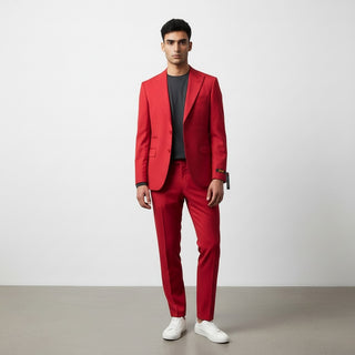 Rh15 Red Ideal Vested 2 Button Peak Lapel Suit - Detail View
