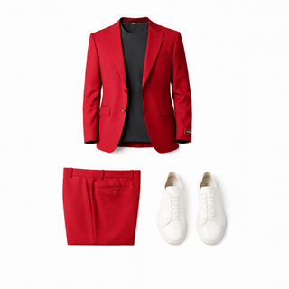 Rh15 Red Ideal Vested 2 Button Peak Lapel Suit - Close Up