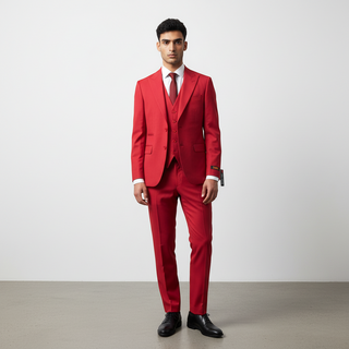 Rh15 Red Ideal Vested 2 Button Peak Lapel Suit - Side View