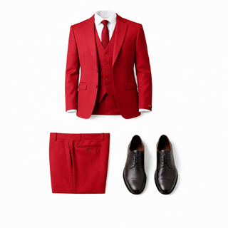 Rh15 Red Ideal Vested 2 Button Peak Lapel Suit - Back View