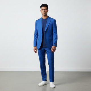 Rh15 Navy Ideal Vested 2 Button Peak Lapel Suit - Detail View