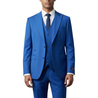 Rh15 Navy Ideal Vested 2 Button Peak Lapel Suit - Front View