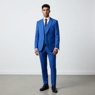Rh15 Navy Ideal Vested 2 Button Peak Lapel Suit - Side View