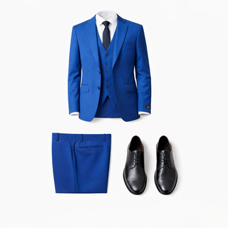 Rh15 Navy Ideal Vested 2 Button Peak Lapel Suit - Back View
