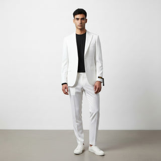 Rh15 White Ideal Vested 2 Button Peak Lapel Suit - Detail View