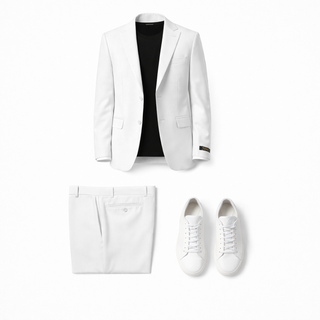 Rh15 White Ideal Vested 2 Button Peak Lapel Suit - Close Up