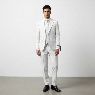 Rh15 White Ideal Vested 2 Button Peak Lapel Suit - Side View