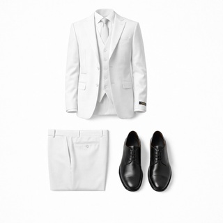 Rh15 White Ideal Vested 2 Button Peak Lapel Suit - Back View