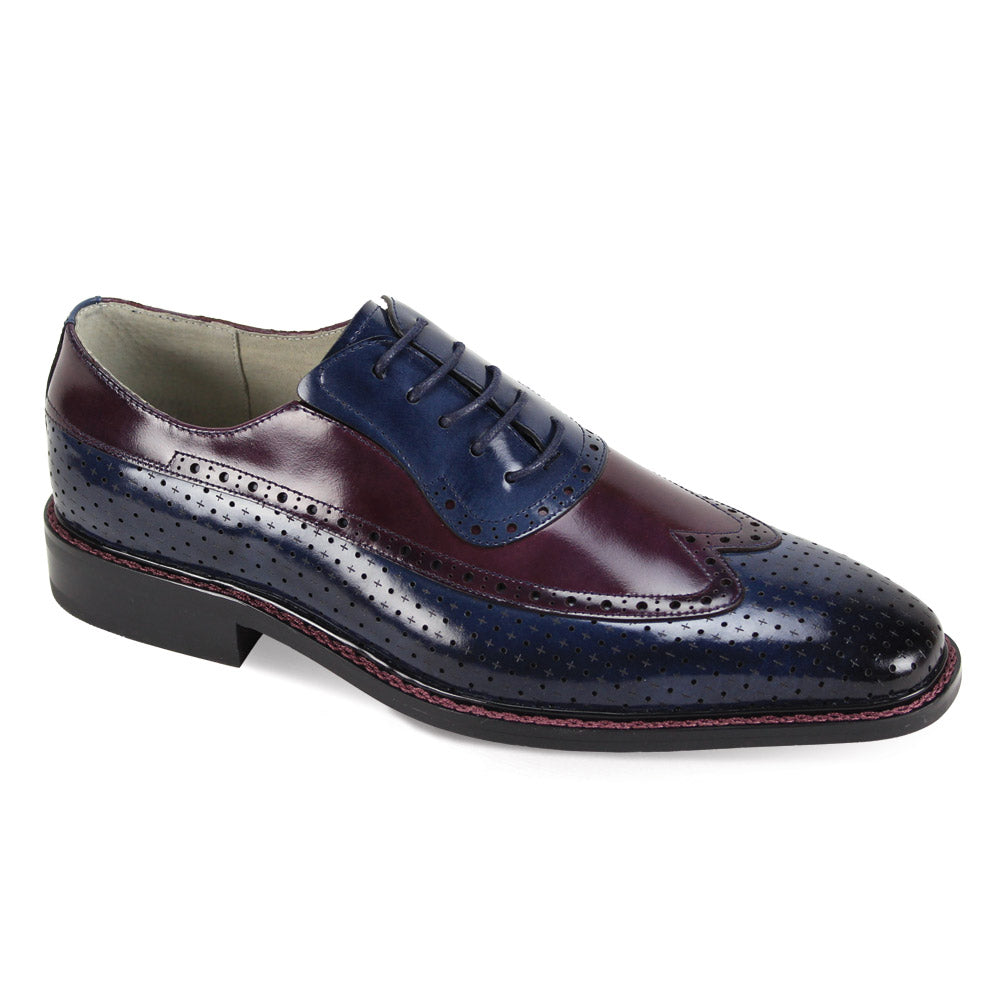 GIOVANNI Mens Purple/Grey Leather Lace-Up Oxford Dress Shoes with Perforated Detailing - Italian Elegance for Formal & Business Attire GIOVANNI Mens Purple/Grey Leather Lace-Up Oxford Dress Shoes with Perforated Detailing - Italian Elegance for Formal & Business Attire