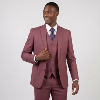 Joseph Michael Men's Rose 3-Piece Slim Fit Vested Sharkskin Suit — Notch Lapel