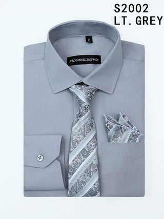 S2002-8 Kids World Boys Dress Shirt & Tie Set