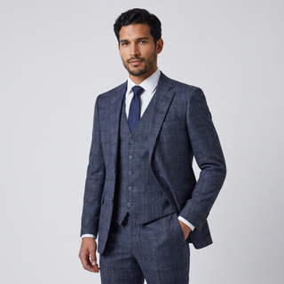 Joseph Michael Piazo Men's Sapphire Modern Fit 3-Piece Plaid Suit