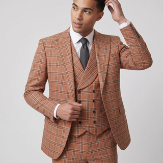 Pino Baldini Sergio Men's Salmon 3-Piece Plaid Suit