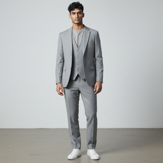 Stacy Adams 2 Button Notch Lapel Grey Suit Sm282-09 - Side View