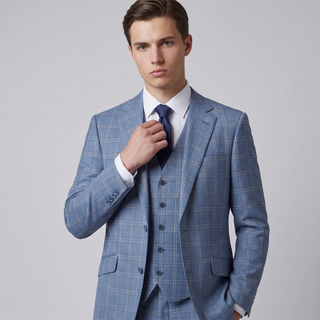 Joseph Michael Osteria Men's Steel Blue Modern Fit 3-Piece Plaid Suit