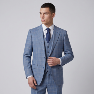 Joseph Michael Osteria Men's Steel Blue Modern Fit 3-Piece Plaid Suit
