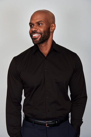 4 Way Stretch Travel Shirt | Barrel Cuff | Point Collar | Black