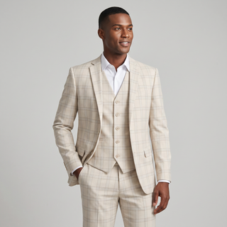 Joseph Michael Men's Tan 3-Piece Slim Fit Plaid Suit