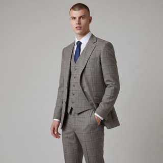 Joseph Michael Puglia Men's Taupe Modern Fit 3-Piece Plaid Suit