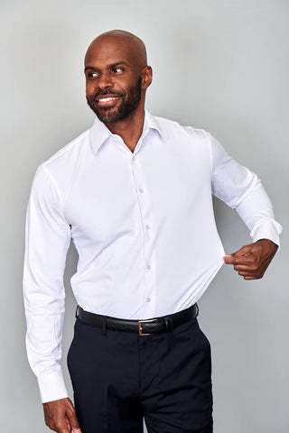 4 Way Stretch Travel Shirt | Barrel Cuff | Point Collar | White