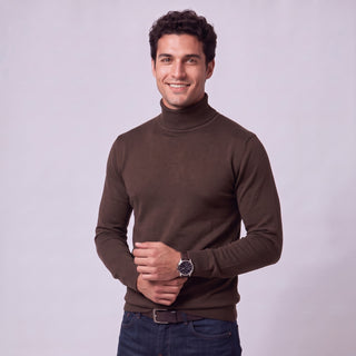 Brown Traditional Fit Turtleneck Sweater