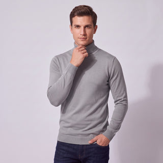 Silver Traditional Fit Turtleneck Sweater