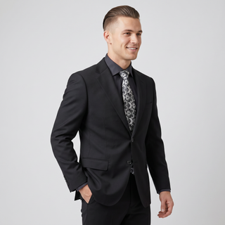 Tiglio Men's Black 100% Wool 2-Piece Modern Fit Suit — Notch Lapel
