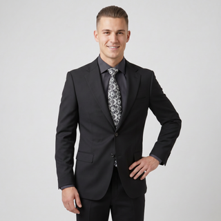 Tiglio Men's Black 100% Wool 2-Piece Modern Fit Suit — Notch Lapel