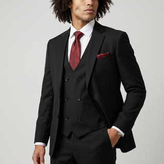 Tiglio Men's Black 100% Wool 2-Piece Modern Fit Suit — Peak Lapel