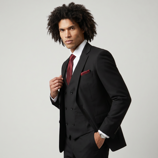 Tiglio Men's Black 100% Wool 2-Piece Modern Fit Suit — Peak Lapel