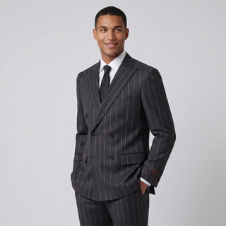 Tiglio Men's Black 100% Wool Double Breasted Suit — Peak Lapel