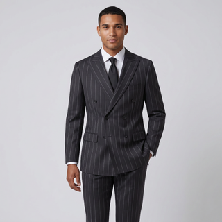 Tiglio Men's Black 100% Wool Double Breasted Suit — Peak Lapel