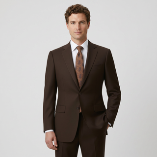 Tiglio Men's Brown 100% Wool 2-Piece Modern Fit Suit — Notch Lapel