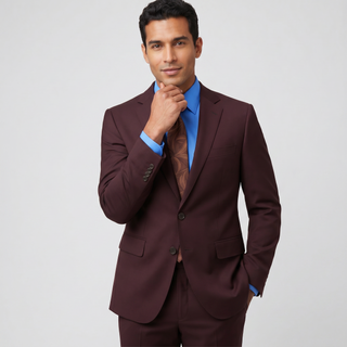 Tiglio Men's Burgundy 100% Wool 2-Piece Modern Fit Suit — Notch Lapel