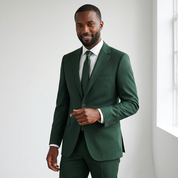 Tiglio Men's Hunter Green 100% Wool 2-Piece Modern Fit Suit