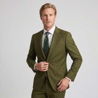 Tiglio Men's Olive 100% Wool 2-Piece Modern Fit Suit — Notch Lapel