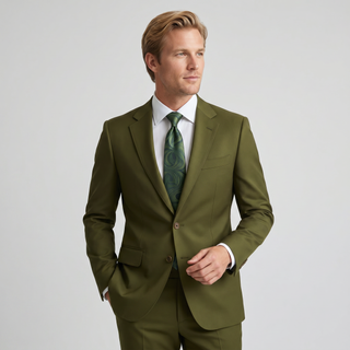 Tiglio Men's Olive 100% Wool 2-Piece Modern Fit Suit — Notch Lapel