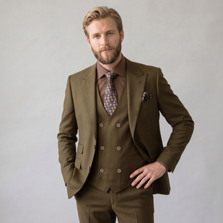Tiglio Men's Tobacco 100% Wool 2-Piece Modern Fit Suit — Peak Lapel