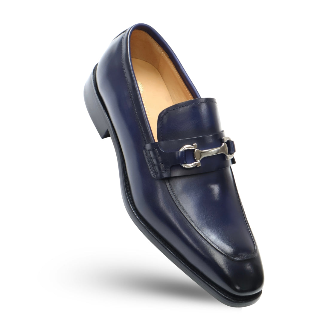 ROYAL LUXE Men's Blue Leather Loafer Dress Shoes with Metal Buckle Accent - Elegant & Comfortable for Formal Occasions & Business Meetings ROYAL LUXE Men's Blue Leather Loafer Dress Shoes with Metal Buckle Accent - Elegant & Comfortable for Formal Occasions & Business Meetings