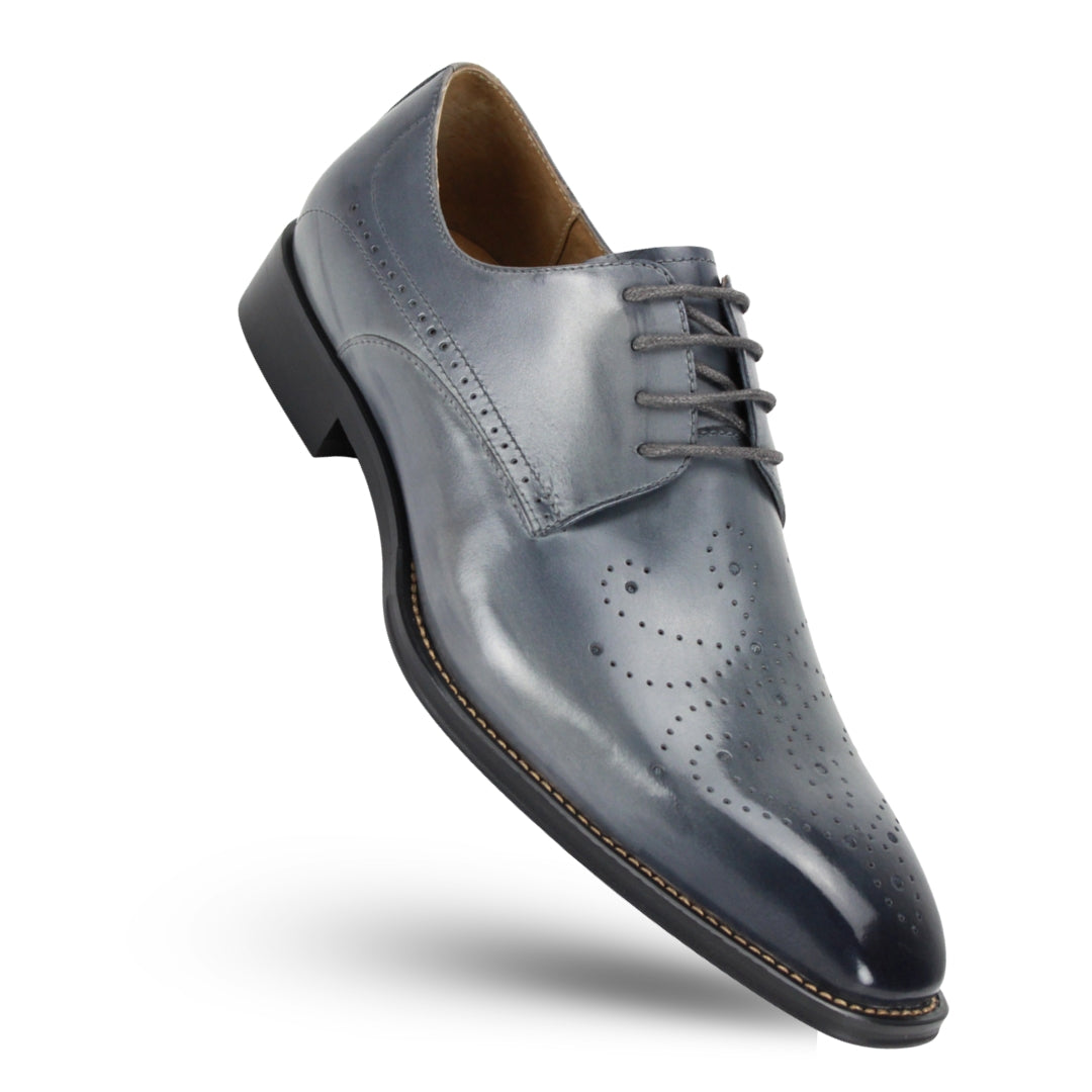 GIOVANNI Men's Grey Leather Dress Oxford Shoes with Perforated Detailing and Lace-Up Closure Size 9 Formal GIOVANNI Men's Grey Leather Dress Oxford Shoes with Perforated Detailing and Lace-Up Closure Size 9 Formal