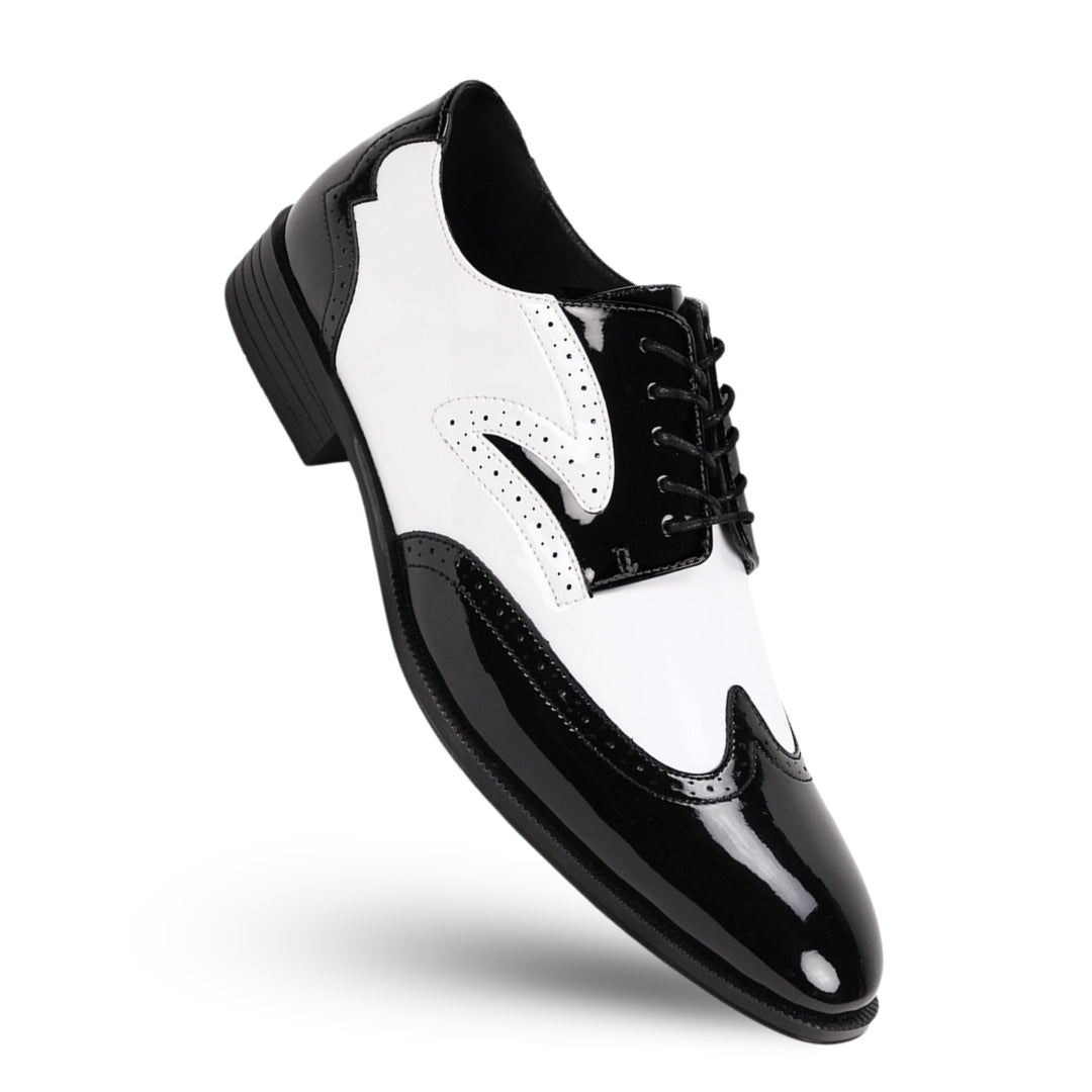 ANTONIO CERRELLI Mens Black & White Wingtip Oxford Dress Shoes