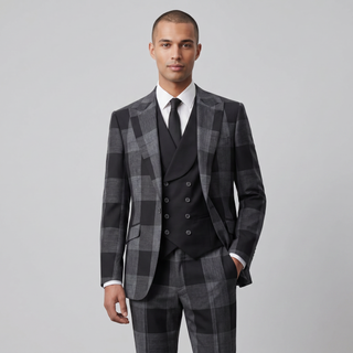 Pino Baldini Venus Men's Black 3-Piece Plaid Suit